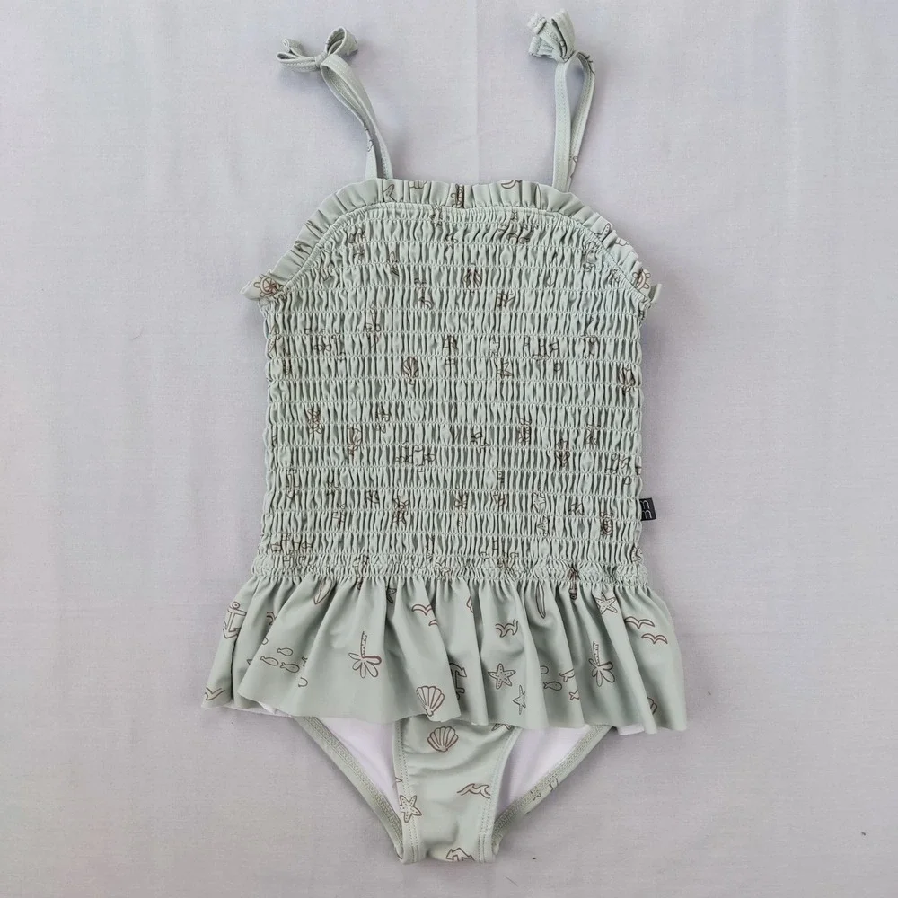 Modern Moments Swimsuit Girls 5T Sage Green Smocked Nautical One Piece Ruffle